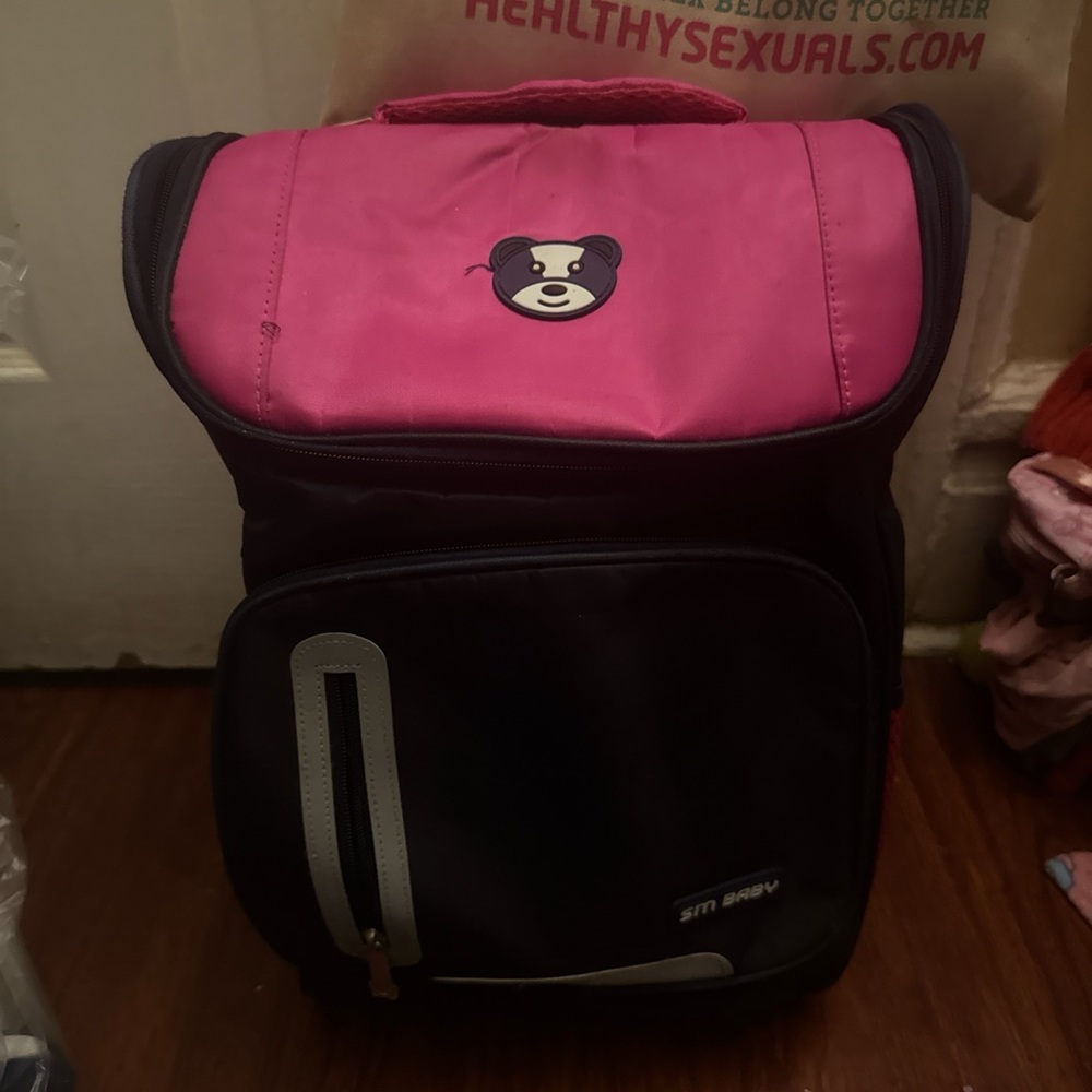 Pink and Black Backpack with Bear Logo